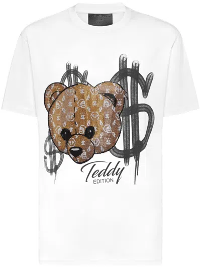Philipp Plein Teddy Bear-embellised Cotton T-shirt In White