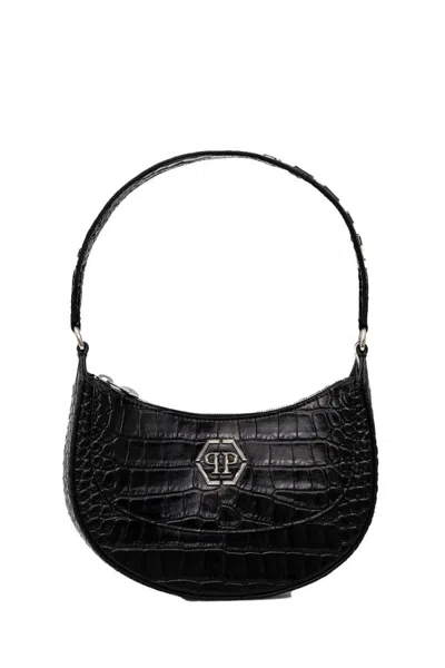 PHILIPP PLEIN TEXTURED CROCODILE PATTERN HANDBAG WITH LOGO DETAIL