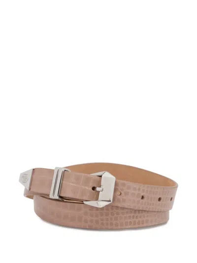 Philipp Plein Textured Leather Belt In Brown