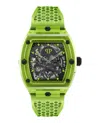 Philipp Plein Men's Automatic Skeleton Green Tpu Strap Watch 44x56mm In Green
