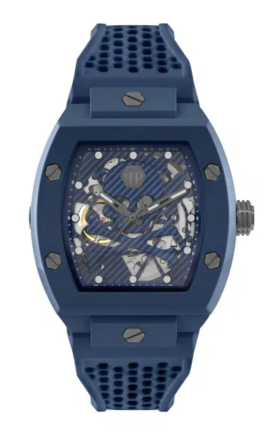 Pre-owned Philipp Plein The $keleton Ecoceramic (pwvba0323) Men's Blue Skeleton Watch
