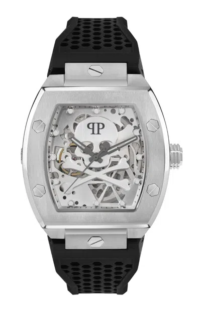 Pre-owned Philipp Plein The $keleton (pwbaa2123) Men's Black Band Skeleton Automatic Watch