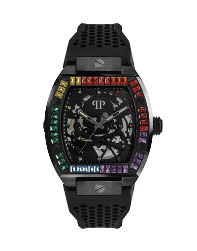 Philipp Plein The $keleton Rainbow Watch With Crystals In Black