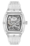 Philipp Plein Men's Automatic Skeleton Transparent Tpu Strap Watch 44x56mm In Transparent Bio Nylon