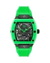 Philipp Plein Men's Automatic The Skeleton Green Silicone Strap Watch 44mm In Black/green