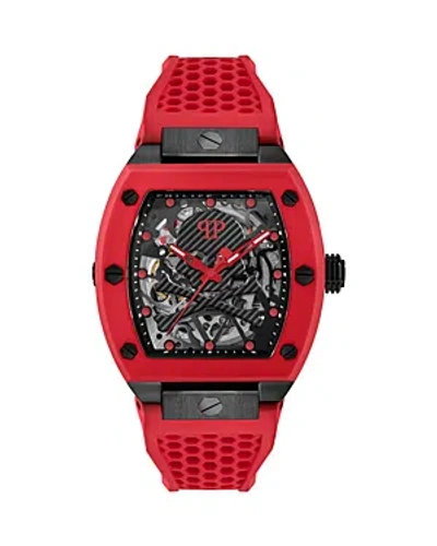 Philipp Plein Men's Automatic The Skeleton Red Silicone Strap Watch 44mm In Multi