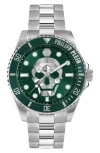 Philipp Plein Men's The $kull Stainless Steel Bracelet Watch 44mm In Stainless Silver/green