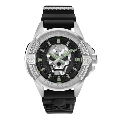 Pre-owned Philipp Plein The $kull Men's Watch – Silver - Black Silicone Strap Pwaaa0121