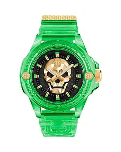 Philipp Plein The $kull Scuba Duba Edition Silicone Watch In Black/green