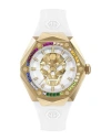 Philipp Plein Women's Skull Spikes White Silicone Strap Watch 40mm In Gold