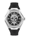 Philipp Plein Men's The Skull Spikes Black Silicone Strap Watch 45mm In Silver