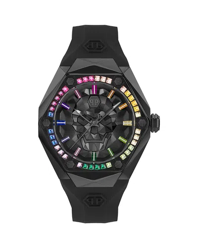 Philipp Plein Men's The Skull Spikes Black Silicone Strap Watch 45mm