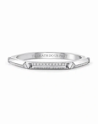Philipp Plein The Plein Cuff Crystal Bangle Bracelet Woman Bracelet Silver Size L Stainless Steel