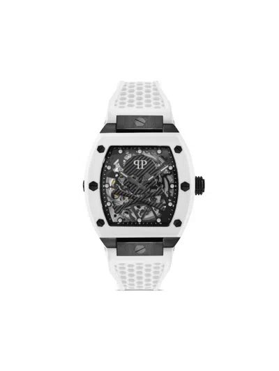 Philipp Plein Men's Automatic The Skeleton White Silicone Strap Watch 44mm In Black