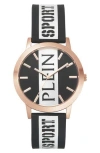 Philipp Plein Sport Three-hand Quartz Silicone Strap Watch, 41mm In Black/rose Gold