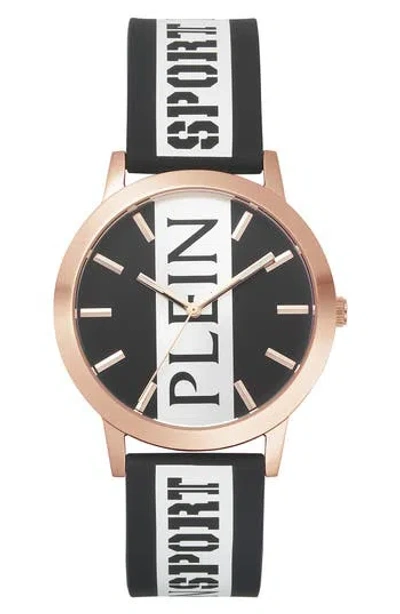 Philipp Plein Sport Three-hand Quartz Silicone Strap Watch, 41mm In Black/rose Gold