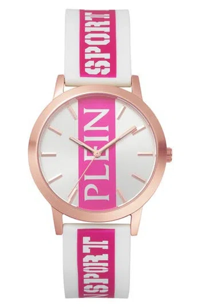 Philipp Plein Sport Three-hand Quartz Silicone Strap Watch, 41mm In White/rose Gold