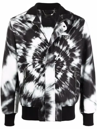 Philipp Plein Tie-dye Print Bomber Jacket In Black