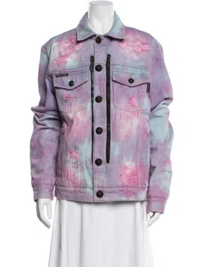 Pre-owned Philipp Plein Tie-dye Print Denim Jacket W/ Tags In Purple