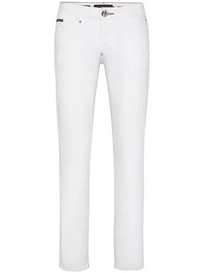 Philipp Plein Tiger-appliqué Straight-leg Jeans In White