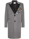 Philipp Plein Tiger-patch Single-breasted Coat In Grey