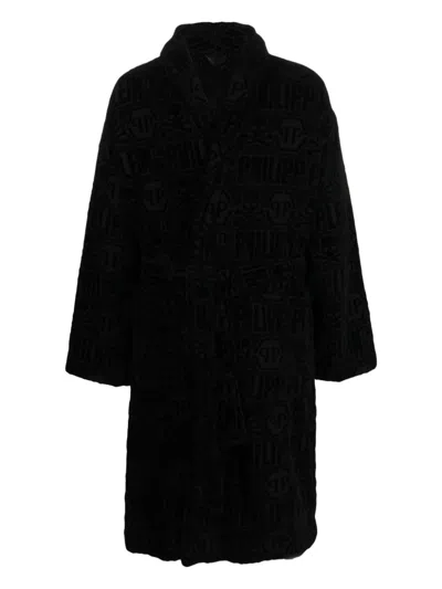 Philipp Plein Tiger-print Bead-embellished Cotton Bathrobe In Schwarz