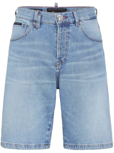 Philipp Plein Tiger-print Denim Shorts In Blue