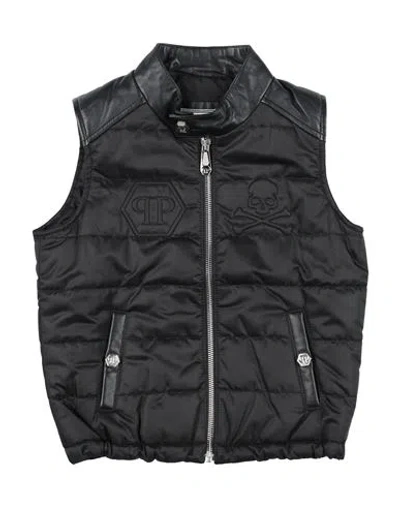 Philipp Plein Babies'  Toddler Boy Vest Black Size 6 Polyester, Lambskin