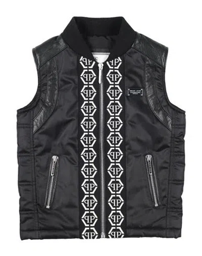 Philipp Plein Babies'  Toddler Boy Vest Black Size 6 Polyester, Lambskin, Elastane