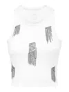 Philipp Plein Jersey Rib Tank Top Fringe In White