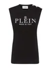 Philipp Plein Shoulder Button Sleeveless Crew Neck Top In Black