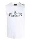 Philipp Plein Shoulder Button Crew Neck Sleeveless Top In White