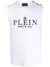 Philipp Plein Shoulder Button Crew Neck Sleeveless Top In White