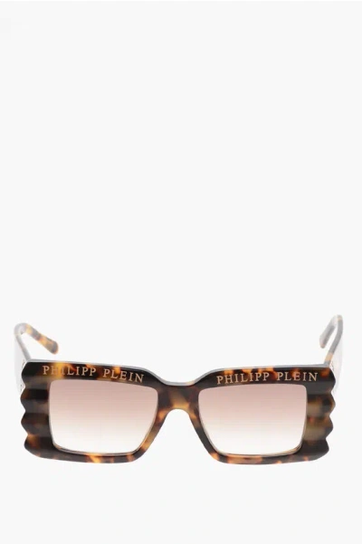 Philipp Plein Tortoiseshell Motif Oversized Sunglasses With Rhinestone In Brown