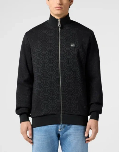 Philipp Plein Tracksuit Jacket Jacquard Monogram Paisley Men In Black
