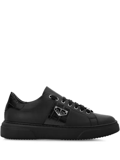 Philipp Plein Triangle Plein-plaque Leather Sneakers In Black