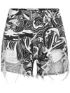 Philipp Plein Tribal Circus-print Denim Shorts In 白色