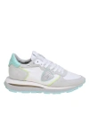 PHILIPP PLEIN TROPEZ SNEAKERS IN SUEDE AND NYLON COLOR WHITE AND TURQUOISE