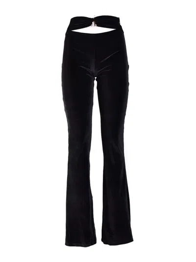 Philipp Plein Velvet Flared Leg High Waist Trousers With Cut-out Detail In Black