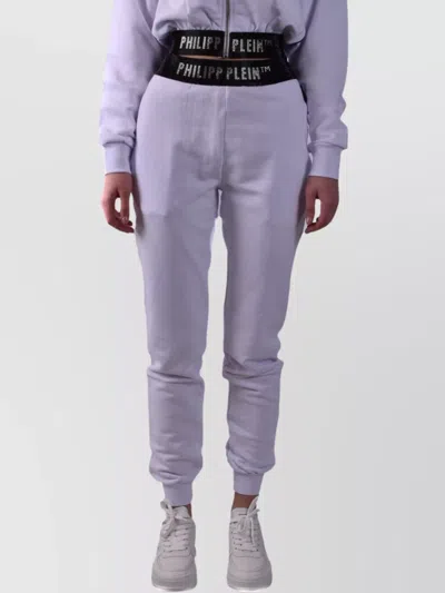 Philipp Plein Trousers Elastic Waistband Ribbed Cuffs In White