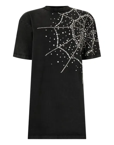 Philipp Plein T-shirt Dress Spiderweb Strass In Black