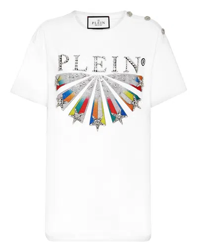 Philipp Plein T-shirt Round Neck Man Fit Plein Star With Crystals In White