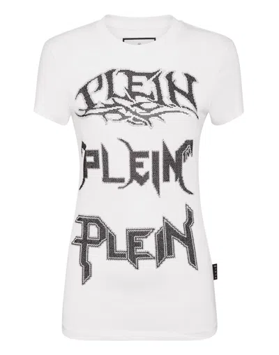 Philipp Plein T-shirt Round Neck Sexy Pure Fit Crystal In White