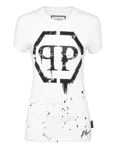 Philipp Plein T-shirt Round Neck Sexy Pure Fit Hexagon In White