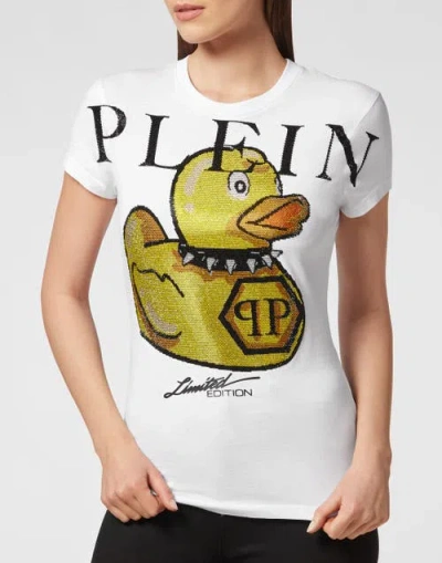 Philipp Plein T-shirt Round Neck Ss Pp Duck With Crystals Women In White