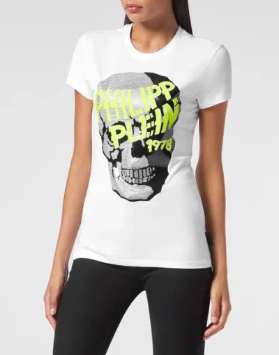 Philipp Plein T-shirt Round Neck Ss Skull Strass Women In White