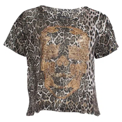 Pre-owned Philipp Plein , Tshirt With Leopard Print In Gray