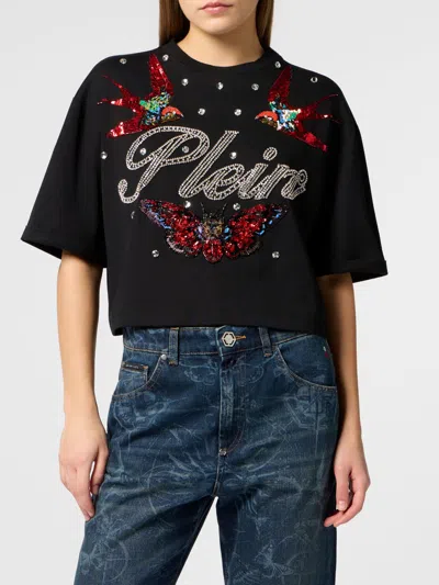 Philipp Plein Cropped T-shirt Tattoo Strass In Multi