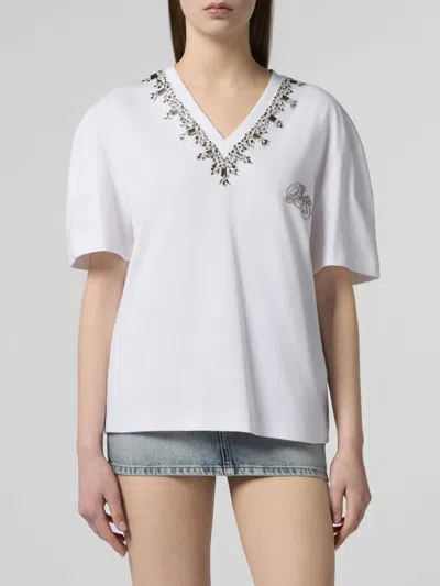 Philipp Plein Man Fit V-neck T-shirt Crystals Women In Multi