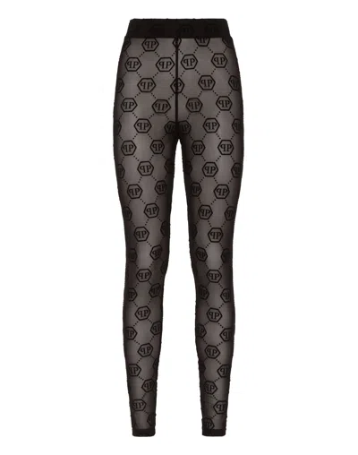 PHILIPP PLEIN TULLE LEGGINGS MONOGRAM